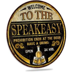 Welcome to the Speakeasy Sign Prohibition Home Bar Whiskey Bar Vintage Signs 12" Round 200122001011