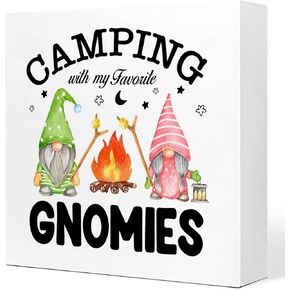 Camping with My Gnomies Funny Camping Gnomes Wood Plaque Sign Desk Decor,Rustic Camping Quote Wood Block Sign Desk Decorations for Home Cabin Camper RV Desk Shelf Table Decor
