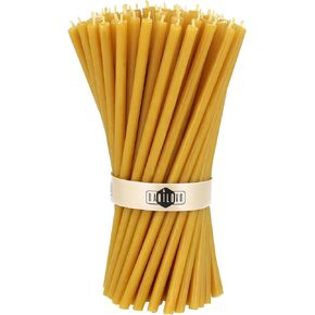 Danilovo Pure Beeswax Candles - No-Drip, Smoke-Less, Tall, Thin Taper Candles – Decorative Candles for Church Prayer, Decor or Birthday Candles – Honey Scented Candles – 6.3"x0.2" (50pcs)