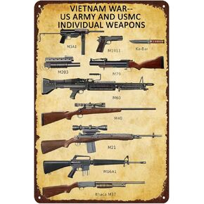 Vietnam War-Army And Individual Weapons,Military Metal Signs Vintage Tin Sign,Man Cave Decor Bar Cafe Kitchen Garage Wall Art Decoration 8x12 Inches