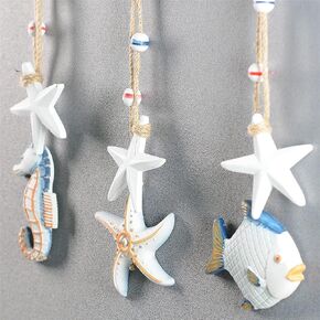 3Pcs Wooden Seahorse/Star/Fish Wall Hanging Decor, Farmhouse Rustic Coastal Themed Decorations for Home, Beach Wall Sign Nautical Decor for Bedroom or Living Room