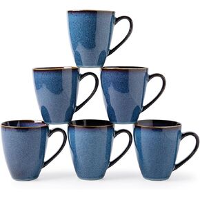 MONITO 17 OZ Coffee Mugs Set of 6, Large Ceramic Coffee Mugs，Modern Coffee Mugs Set with handle for Tea/Latte/Cappuccino/Milk/Cocoa, Funny Tea Cups for Office and Home, Engagement Gifts. (Starry Blue)