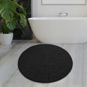 MAYSHINE Bathroom Round Rugs | Bath Mats for Bathroom, Extra Large Soft Chenille Runner Rug | Water Absorbent Microfiber Mat, Non-Slip Grip, Shag Carpet for Shower and Bedroom | Black, 36"x36" inches