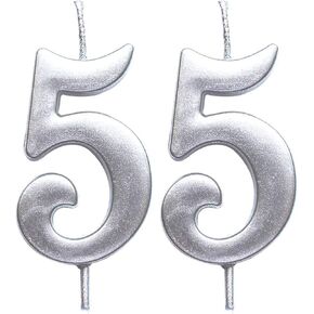 MAGJUCHE Silver 55th Birthday Numeral Candle, Number 55 Cake Topper Candles Party Decoration for Women or Men