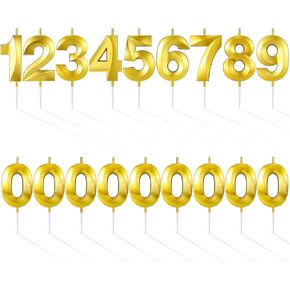 18 PCS Gold Birthday Number Candles Diamond Shape Number 0-9 Cake Tropper Decoration Wedding Ten-Year Milestone Anniversary Happy Birthday Party Celebration