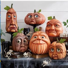 Expressive Pumpkin Family Expressive Pumpkin Reign Ornaments Pumpkin Lantern Venue Decoration Props Face Decoration Props for Haunted House Bar Party Decoration (6 Pieces)