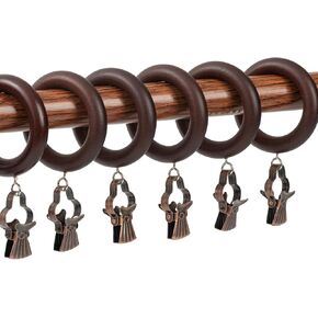 12 Packs Wooden Curtain Rod Rings with Drapery Clips,Retro Brown Farmhouse Beech Wood Drapes Rings 1.77 Inch Interior Diamete for 1.3-1.5 inch Curtain Rod Pole