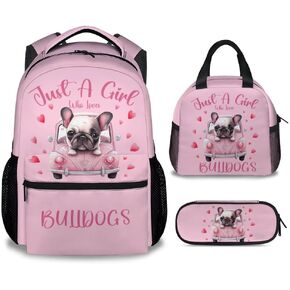UNIKITTY French Bulldog Backpack for Girls Boys, 16 Inch White Dog theme Backpacks with Adjustable Straps, Cute, Large Capacity Bookbag for Kids School