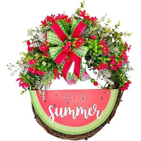 Gadpiparty Wedding Decor Greenery Garland Summer Flower Wreath Wood Watermelon Wreath Simulation Rattan Wreath Hanging Watermelon Sign Plaque for Home Shop Decor Greenery Garland