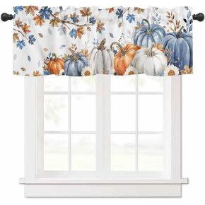 Sage Green Pumpkins Valance for Windows Fall Green Orange White Eucalyptus Leaves Rod Pocket Window Treatment Valance Thanksgiving Decorative Curtain Valance for Kitchen/Living Room/Bedroom 54x18in