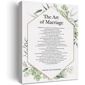 LEXSIVO the Art of Marriage Print Canvas Wall Art Home Decor Happiness in Marriage is Not Something Painting 12x15 Canvas Poster Framed Ready to Hang Wedding Engagement Gift