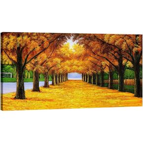 Pyradecor Large Orange Trees Giclee Canvas Prints Wall Art Paintings Pictures for Living Room Bedroom Home Office Decor - Far Seeing Modern Stretched and Framed Autumn Forest Landscape Artwork