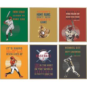 MTL HOE Positive Quotes Baseball Posters, Inspirational Baseball Wall Decor, Retro Baseball Room Decor, Baseball Decor For Boys Men Room Bedroom, Motivational Baseball Wall Art Print Set Of 6 8x10 In