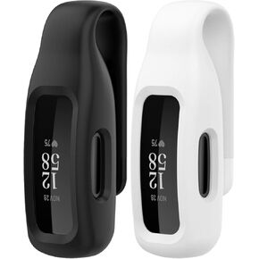 2-Pack Compatible with Fitbit Inspire 3 Inspire 2 Ace 3 Case Clip Holder Soft Silicone Replacement Case for Inspire 3 2 Ace 3 Fitness Tracker -Black,White