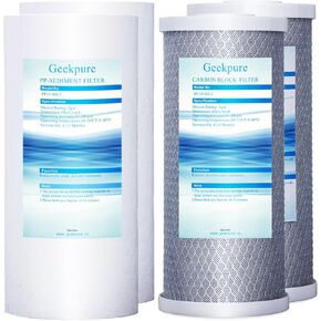 Geekpure 10 Inch Whole House Water Filters Set w/PP and Carbon Block -4.5"x 10"-5 Micron