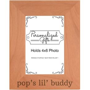 Personalized Gifts Grandpa Gift For Pop's Lil' Buddy Grandson Natural Wood Engraved 4x6 Portrait Picture Frame Wood