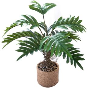 12.6" Fake Plant with Rustic Ceramic Vase, Faux Monstera Plant Indoor, Realistic Looking Small Artificial Farmhouse Plant, Medium Artificial Plants Bathroom Kitchen Housewarming Gift