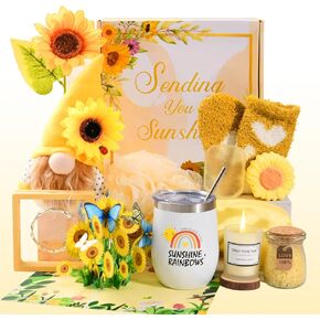 Gifts Baskets for Women - Sunflower Birthday Gifts Get Well Soon Gifts Basket Self Care Package After Surgery Gift Box Thinking of You Gift Box Yellow Sunshine Unique Gift Basket for Women