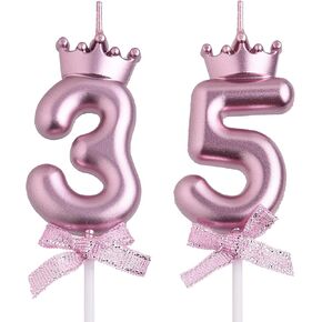 35th 53rd Birthday Candles, Pink 53 35 Year Old Number Birthday Candles, Happy Birthday Party Cake Topper Decoration Gifts for Women