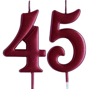 Red 45th Birthday Candle, Number 45 Years Old Candles Cake Topper, Woman Or Man Party Decorations, Supplies