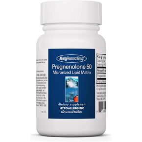 Allergy Research Group Pregnenolone Supplement - Progesterone Supplements 50mg, Hormone & Stress Support, Made from Non-GMO Wild Yam, Micronized Lipid Matrix, Plant-Sourced, Scored Tablets - 60 Count