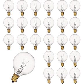 25 Pack G40 Clear Globe Light Bulbs, 1.5 Inch Night Light Replacement Bulbs for Indoor Outdoor Patio Decor, C7 Candelabra Socket Base, 5W