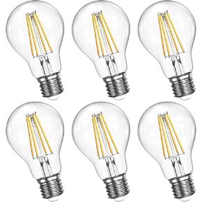 Dimmable LED Light Bulbs 60W Equivalent, 6W 2700K Warm Soft White Light LED Bulbs, A19 LED Bulb 60W Clear Glass Antique Bulb for Living Room Bedroom Outdoor, 750LM, CRI85, E26 Base, 6 Packs