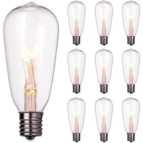 10 Pack Edison Light Bulbs, ST40 Clear Glass Light Bulb Replacement, 7W E17 Screw Base Light Bulbs for Outdoor String Lights Patio Backyard Decor, Warm White