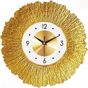 Modern Wall Clock, Gold Small Silent Analog Clock, 12 Inch Indoor Outdoor Metal Decorative Clock for Living Room, Bedroom, Kitchen, Patio, Porch, Pool