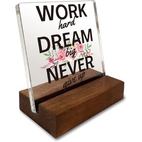 Inspirational Quotes Office Desk Sign, Motivational Minimalist Decor Art Acrylic Plaque With Wooden Stand Sign Home Office Desk Sign Gift for Women Cowoker Friend Colleague