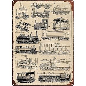 MATLPATS Funny Tin Sign Sign Post Locomotive, Railroad Art, Old Train Chart Vintage Cute Metal Sign Gift Bedroom Retro Novelty Cafe Store 12x8 Inch