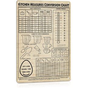 Kitchen Conversion Chart Signs for Vintage Kitchen Wall Decor Baking Supplies Accessories for Bakers Cooking Lovers Guide Bakery Decoration Metal signs 12x8 Inches