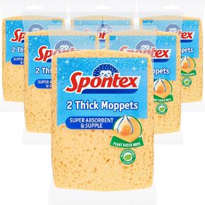Spontex Thick Moppets, 6 Packs of 2 (Total 12 Sponges)