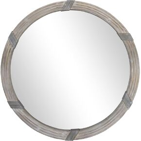 HOMCOM 30.75" Wood Wall Mirror, Farmhouse Decorative e Round Mirror for Wall Decor in Living Room, Bedroom, Natural Wood Color