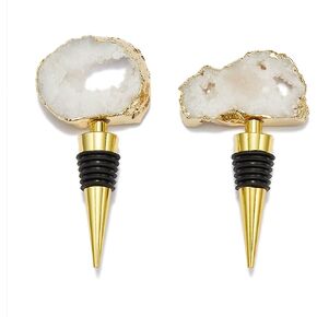 Sip and Shimmer Crystal Wine Bottle Stoppers – 2-Pc Set Gemstone Champagne Stopper for Bottle - Wine Accessories for Bridal Shower – Gold Geode Decorative Wine Stoppers, Fathers Day Gift, Gift for Dad