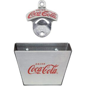 Tablecraft 1 X Coca Cola Wall Mount Bottle Opener and Coca Cola (Coke) Bottle Cap Catcher Set
