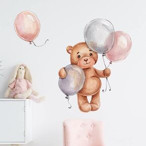 Teddy Bear Wall Sticker Peel and Stick Vinyl Decal for Kids Room Nursery Home Decor (Teddy with Balloons1)