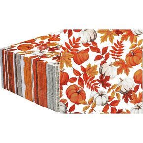 120 Pieces Fall Paper Napkins Pumpkin Maple Leaves Luncheon Napkin Disposable Fall Decorative Napkins for Thanksgiving Autumn Harvest Party Supplies Bathroom Table Decor, 6.5 x 6.5 Inch