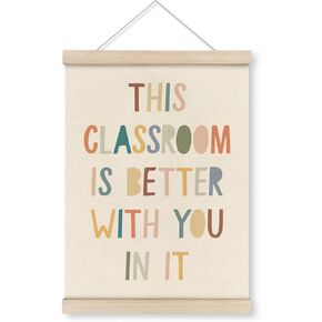 HRQKO Boho This Classroom is Better with You In It Poster Hanger Frame,Classroom Decor, Inspirational Quotes Posters Wall Art with Wooden Frames, Colorful Wall Hanging Banner for Classroom,12x16 Inch