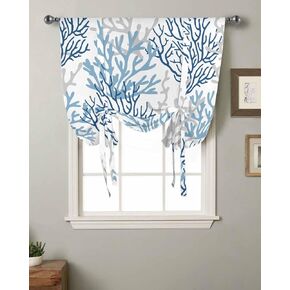 Starfish Coastal Kithen Curtains Valances for Windows,Sea Turtle Rod Pocket Valance Curtain,Summer Ocean Nautical Window Valance Navy Blue White Small Topper Half Short Curtain for Bedroom 42x12in