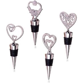 Love Wine Stoppers Cute Heart Shaped Wine Stopper Decoration Metal Zinc Alloy Wine Bottle Stopperr Reusable Wine and Beverage Stoppers (Set of 4)