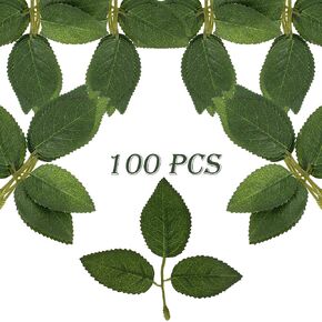 100 Pcs Artificial Flowers Green Leaf Bulk Faux Greenery Silk Fake Rose Leaves Bouquet Garland Wreath Floral Arrangement Supplie DIY Craft (Large 6-Leaves Rose Leaf Green)