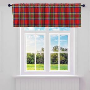 Tartan Plaid Valance Curtains for Living Room Bedroom, Vintage Buffalo Check Geometric Kitchen Curtains Valances, New Year Christmas Curtain Valances for Windows Bathroom, 1 Panel 52"x12", Red Green