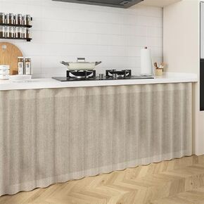 Liveinu Cabinet Curtains for Kitchen, Dust Proof Curtain for Shelves Wall Panel Hanging Doorway Noren, Privacy Short Curtainsfor Closet Storage Room, Beige Grey, 56" W x 32" H