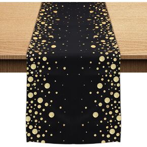 Black and Gold Table Runner 12 x 72 inches, Glittering Dots Table Runners Kitchen Dining Decoration for Wedding Bridal Baby Shower Birthday Party Graduation Holiday Valentines Day Decor
