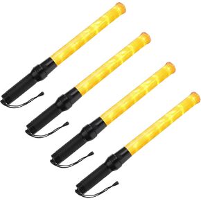 PATIKIL 21inch Traffic Wands, 4Pcs 2 Flashing Modes LED Warning Light Police Signal Controller Baton Lamp with Wrist Lanyard for Car Direct, Traffic, Airport, Parking Guide, White