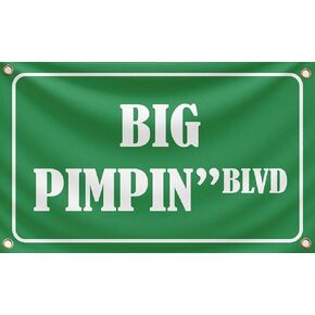 3x5 Feet Big Pimpin'Blvd Funny Quote Flag with Four Brass Grommets - Funny Flags Tapestries Polyester Banner for College Dorm Room Wall Decor - Meme Banners Room Decorations