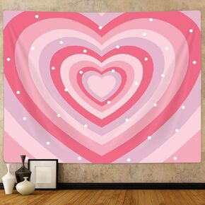 Emwnodti Pink Hearts Tapestry Aesthetic for Girls Bedroom Wall Decor, Red Heart Shaped 2000s 80s 90s Hippie Wall Tapestries, Cute Tapestry for Teen Girls Woman Home Collage Dorm