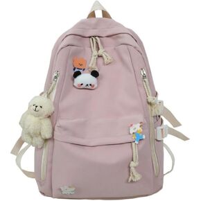 Aesthetic Backpack Preppy Backpack for School Preppy School Supplies Kawaii Backpack Cute Backpack with Accessories (Pink)