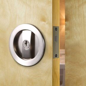 Invisible Barn Wood Sliding Door Gate Cup Handle Lock Hardware with Keys (Sliver (dia-2.95")